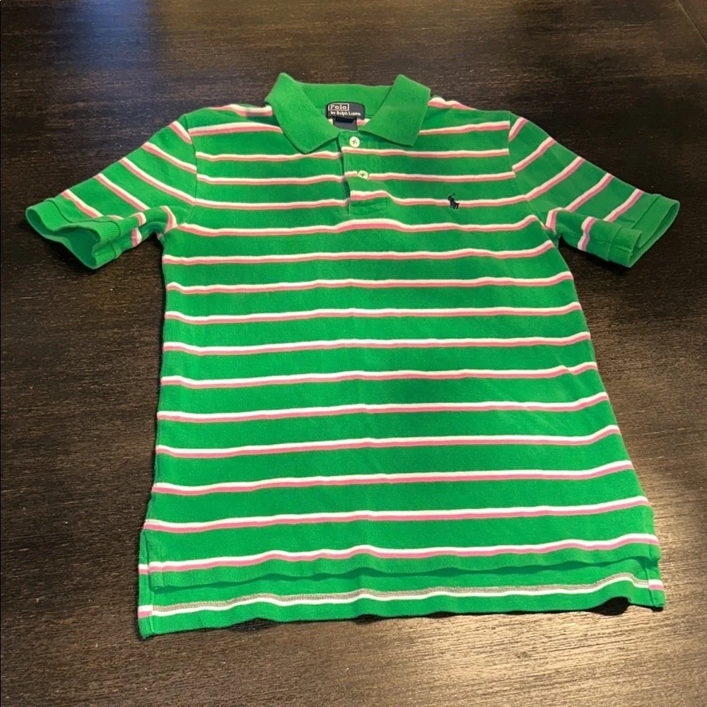Ralph Lauren Kids Medium 10-12 Boys/Girls Polo in Green and Pink Stripes